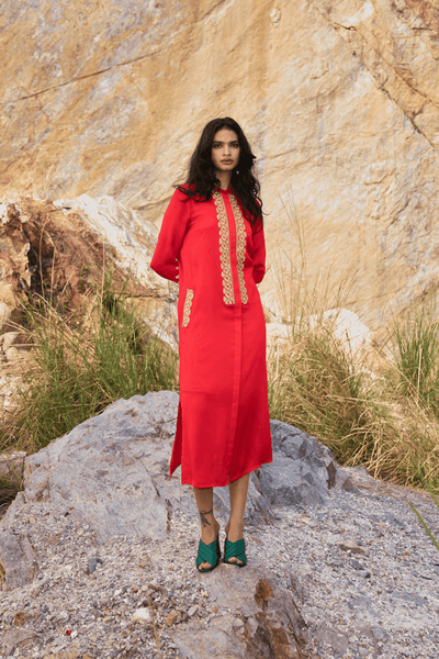 GOTA EMBROIDERED SHIRT DRESS - dash and dot