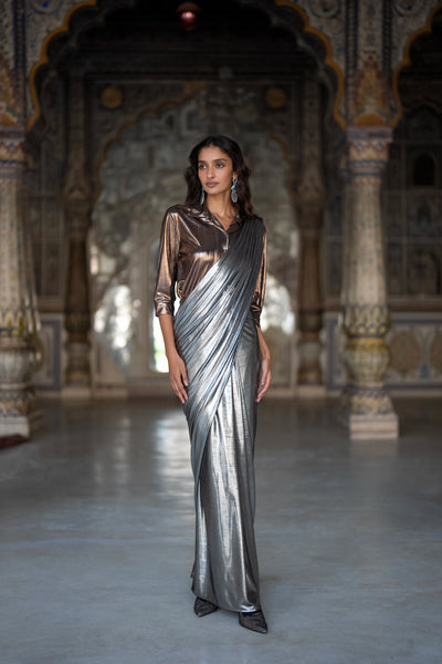 TEXTURED LAMÉ SARI DRAPE SKIRT
