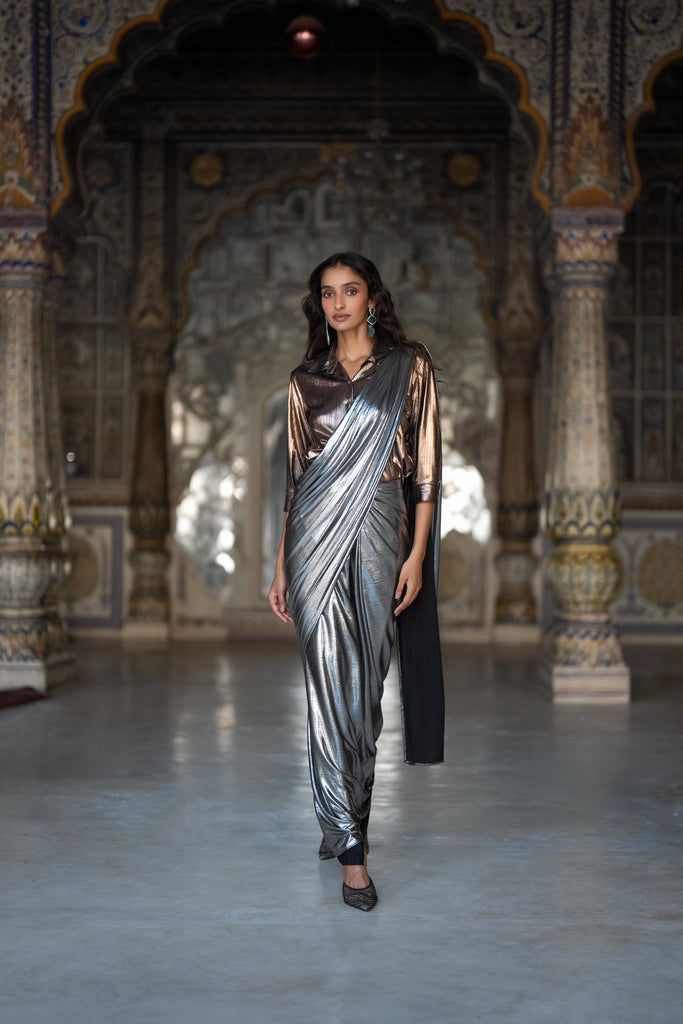 TEXTURED LAMÉ SARI DRAPE SKIRT dash and dot