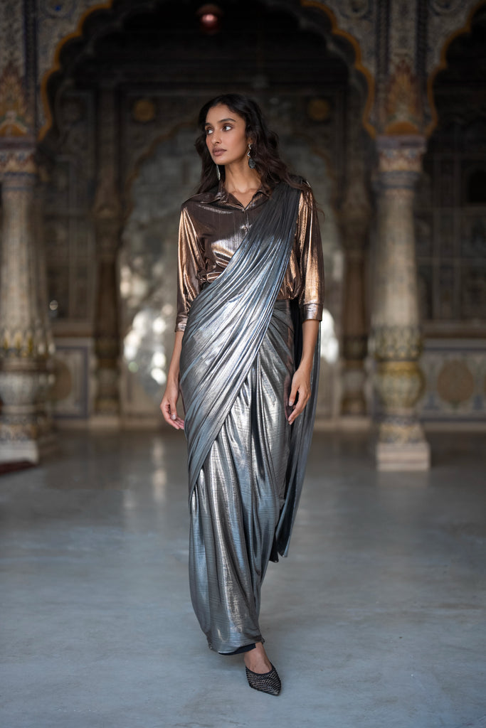 TEXTURED LAMÉ SARI DRAPE SKIRT dash and dot