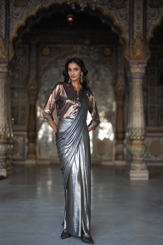 TEXTURED LAMÉ SARI DRAPE SKIRT dash and dot