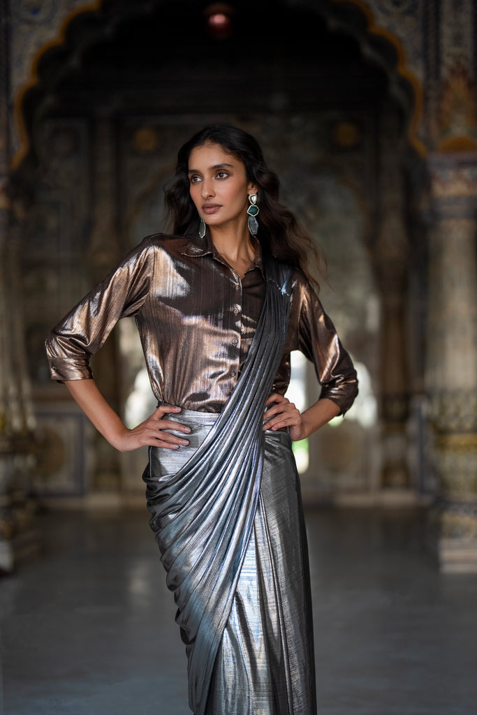 TEXTURED LAMÉ SARI DRAPE SKIRT dash and dot