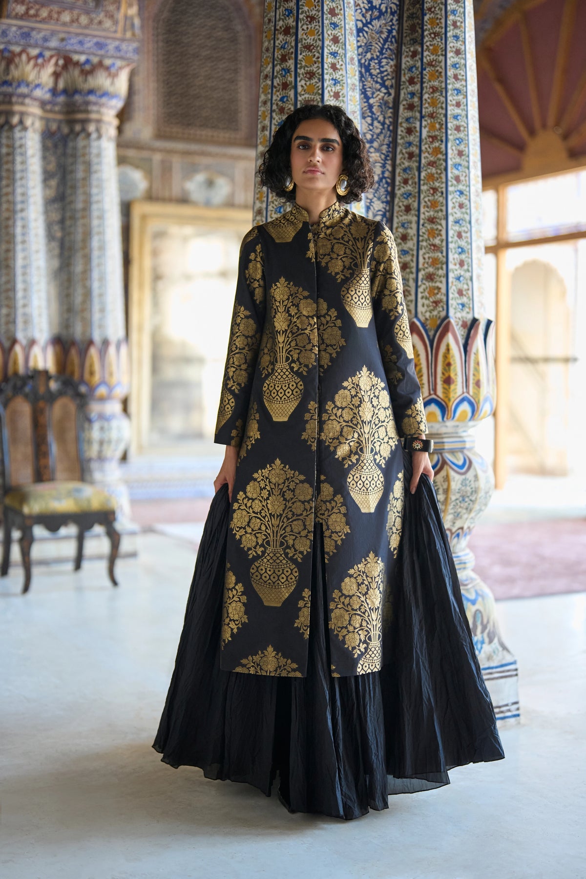 BENARES SILK BROCADE JACKET & CRUSHED CRINKLE MAXI SKIRT