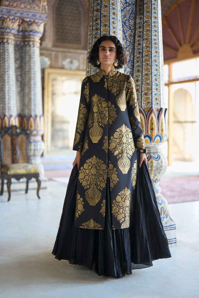 BENARES SILK BROCADE JACKET & CRUSHED CRINKLE MAXI SKIRT dash and dot