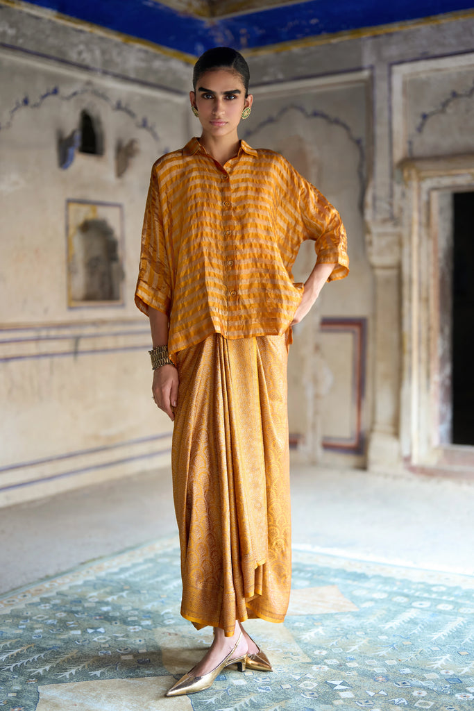 BENARES TISSUE KAFTAN SHIRT & BROCADE DRAPE SKIRT dash and dot