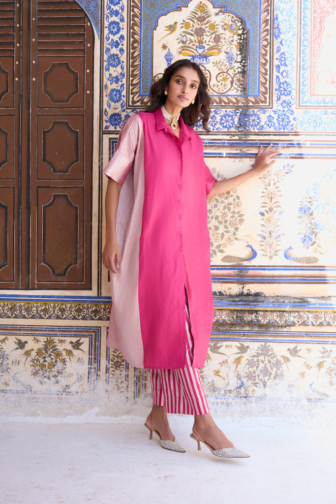 BENARES TISSUE COLOUR BLOCKED LONGLINE TOP dash and dot