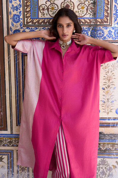 BENARES TISSUE COLOUR BLOCKED LONGLINE TOP