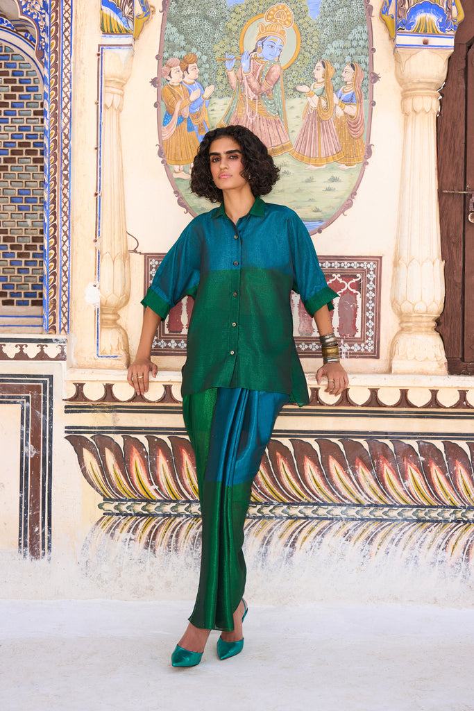 COLOUR BLOCKING BENARES TISSUE SHIRT dash and dot