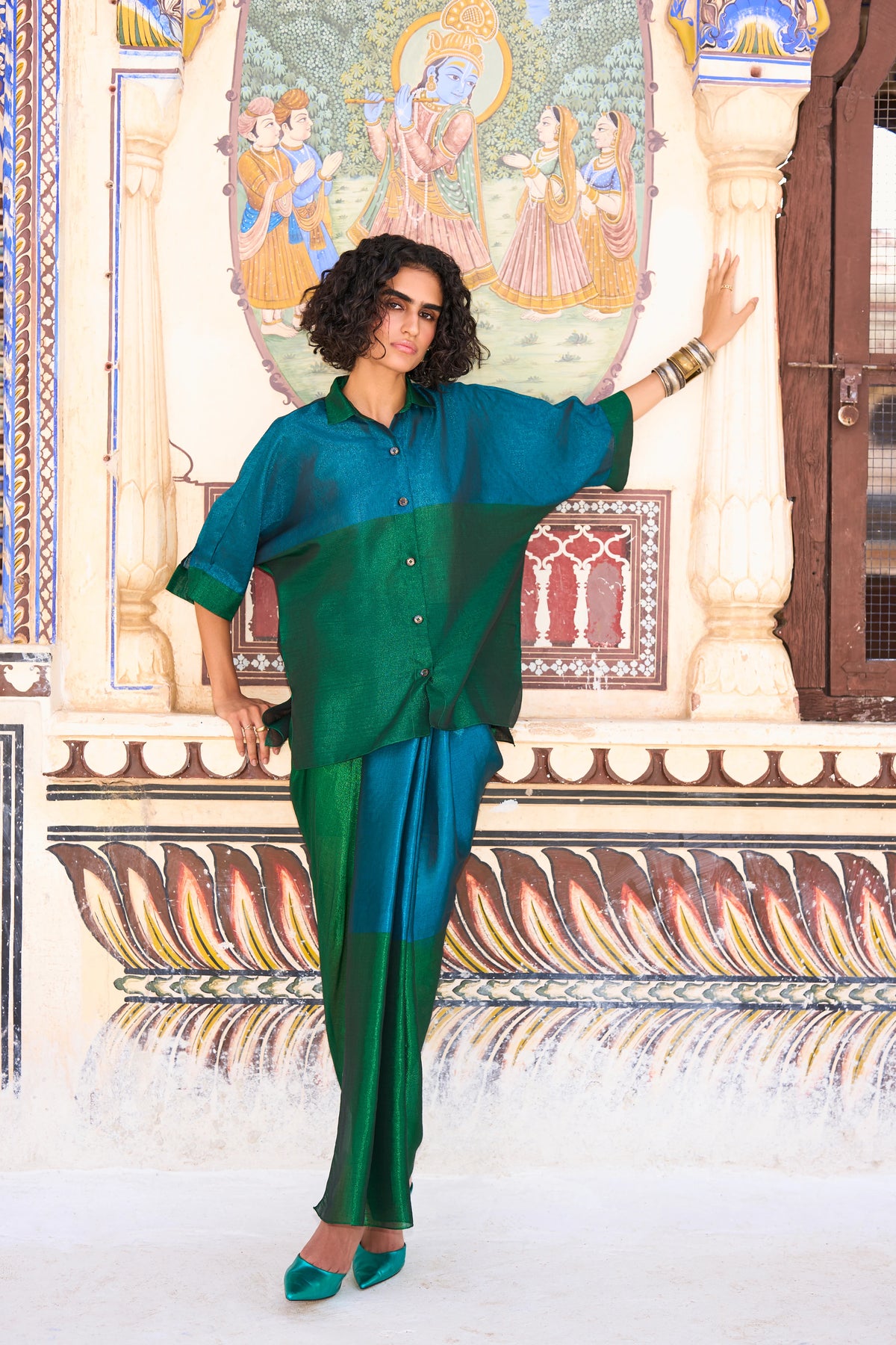 COLOUR BLOCKING BENARES TISSUE SHIRT