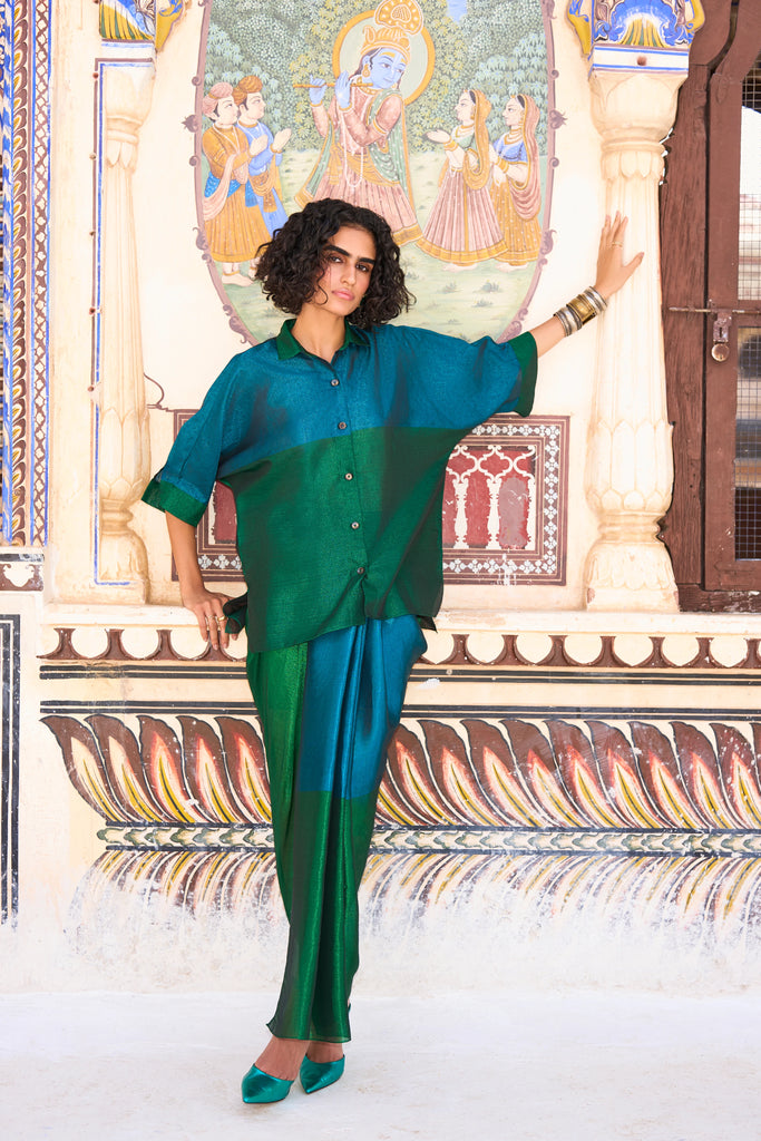 COLOUR BLOCKING BENARES TISSUE SHIRT dash and dot