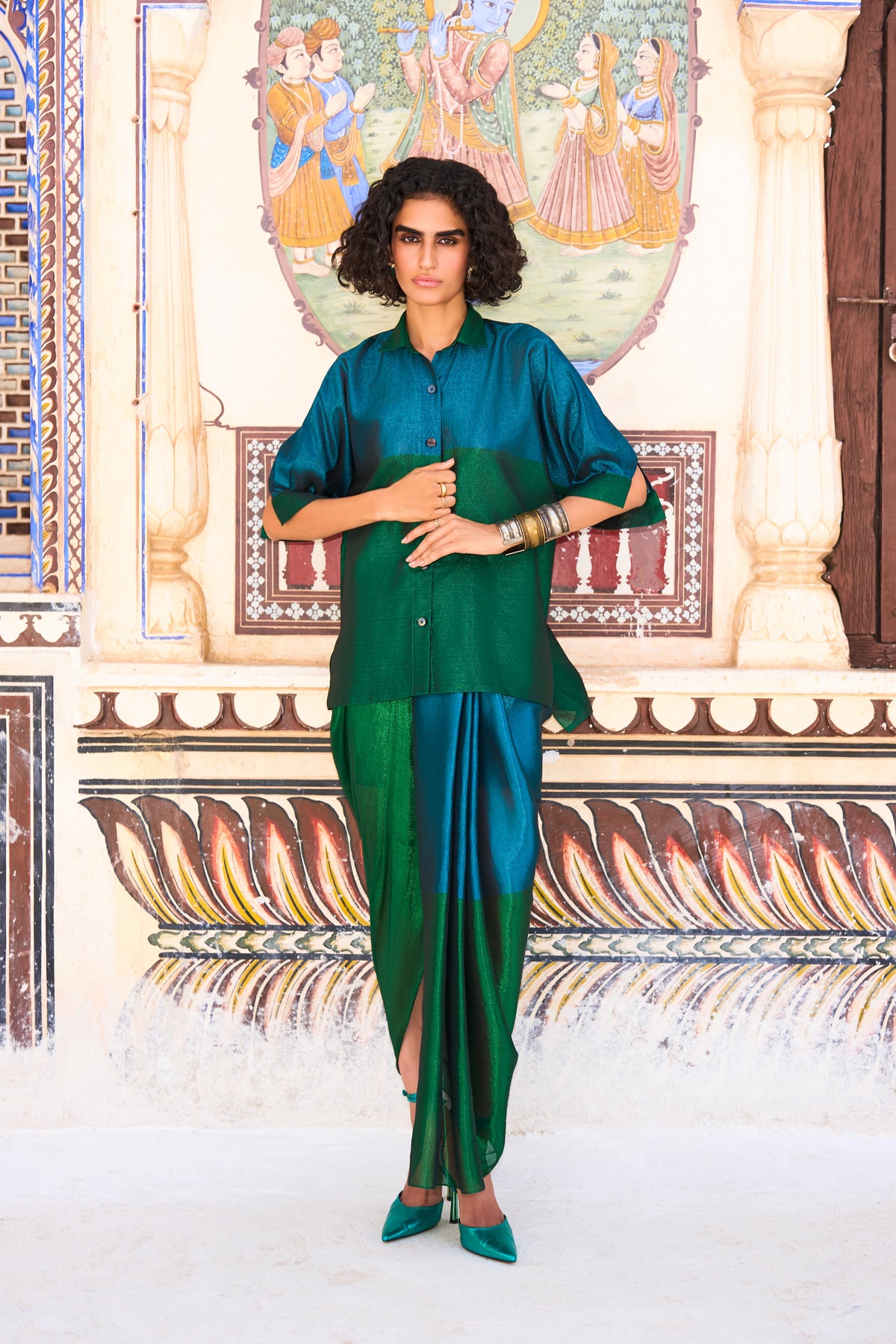 COLOUR BLOCKING BENARES TISSUE SHIRT