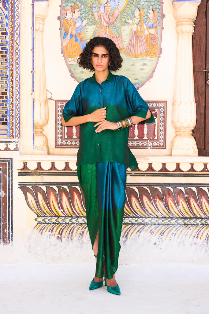 COLOUR BLOCKING BENARES TISSUE SHIRT dash and dot