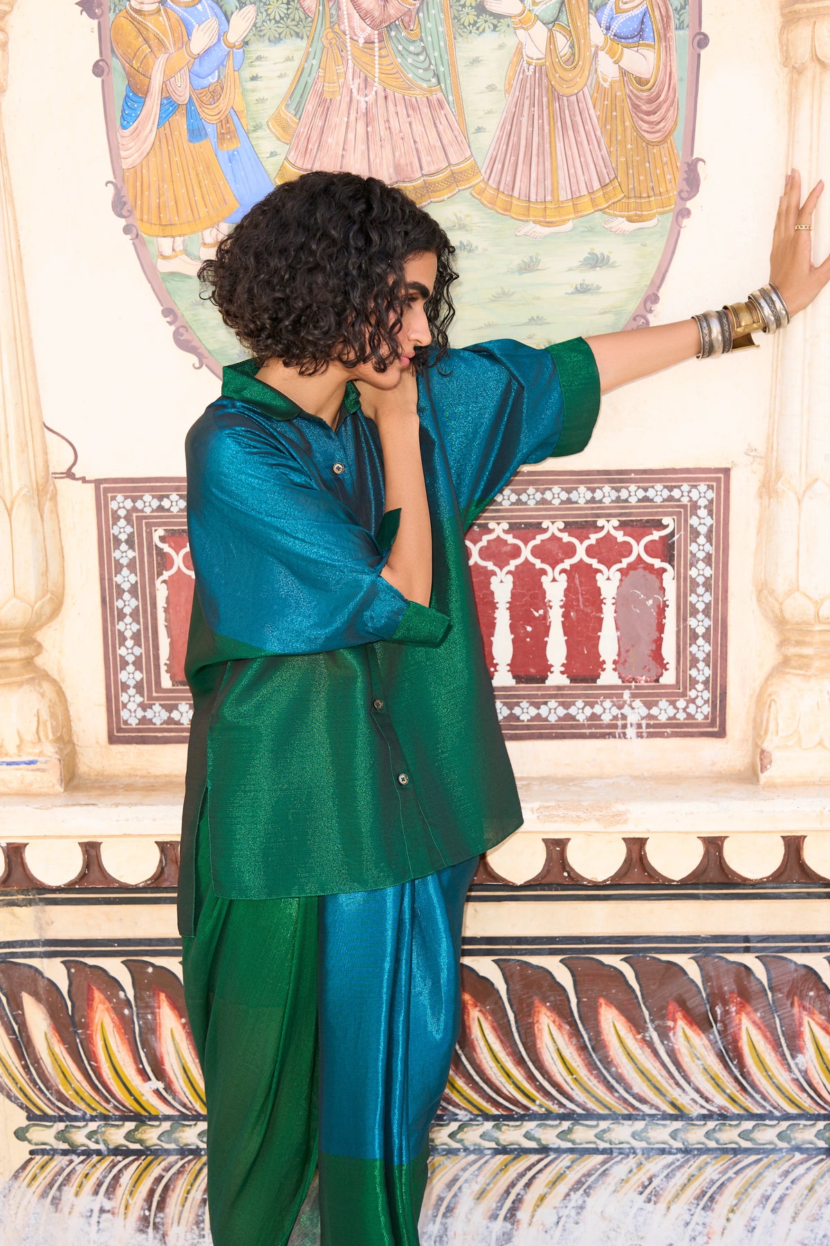 COLOUR BLOCKING BENARES TISSUE SHIRT