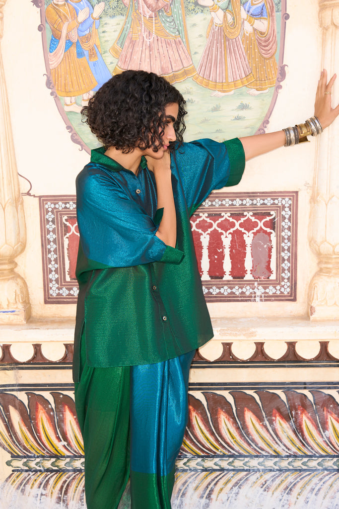 COLOUR BLOCKING BENARES TISSUE SHIRT dash and dot