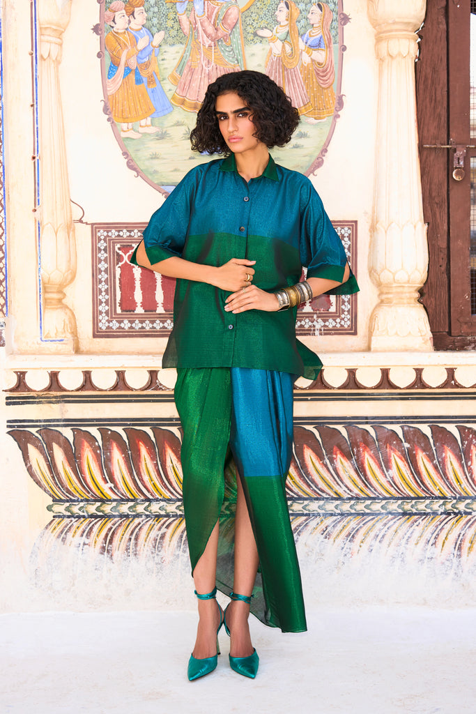 COLOUR BLOCKING BENARES TISSUE SKIRT dash and dot
