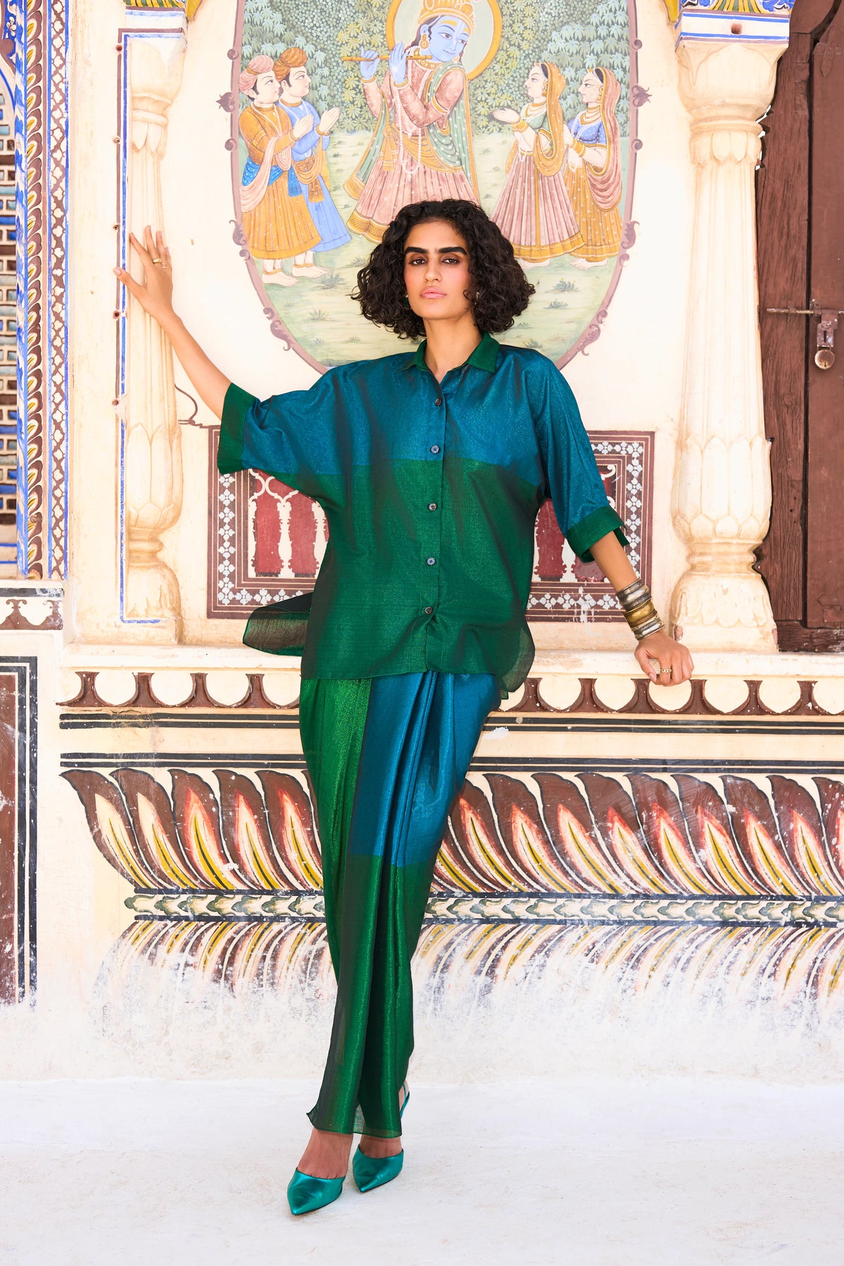 COLOUR BLOCKING BENARES TISSUE SKIRT