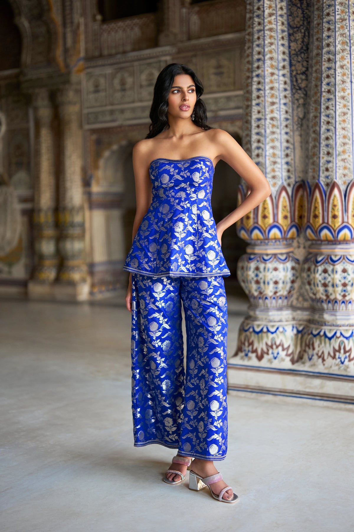 BENARES BROCADE PEPLUM CORSET TOP
