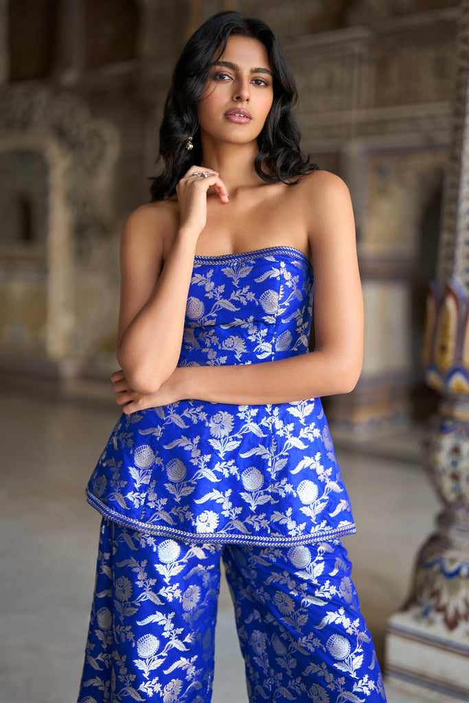 BENARES BROCADE WIDE-LEGGED PANT dash and dot