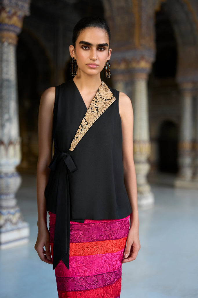 EMBROIDERED SIDE-TIE WAISTCOAT dash and dot