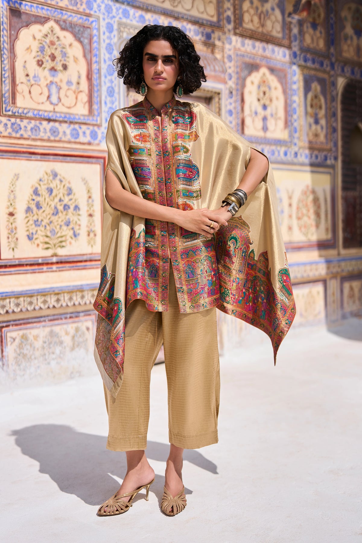 BENARES WEAVE SHAWL TOP & BROCADE PANT SET