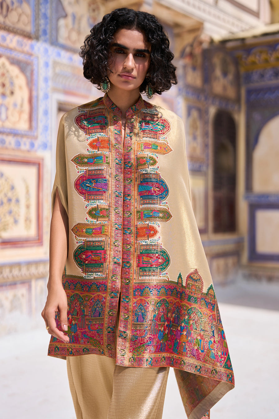 BENARES WEAVE CAPE TOP & SIDE PLEAT PANT