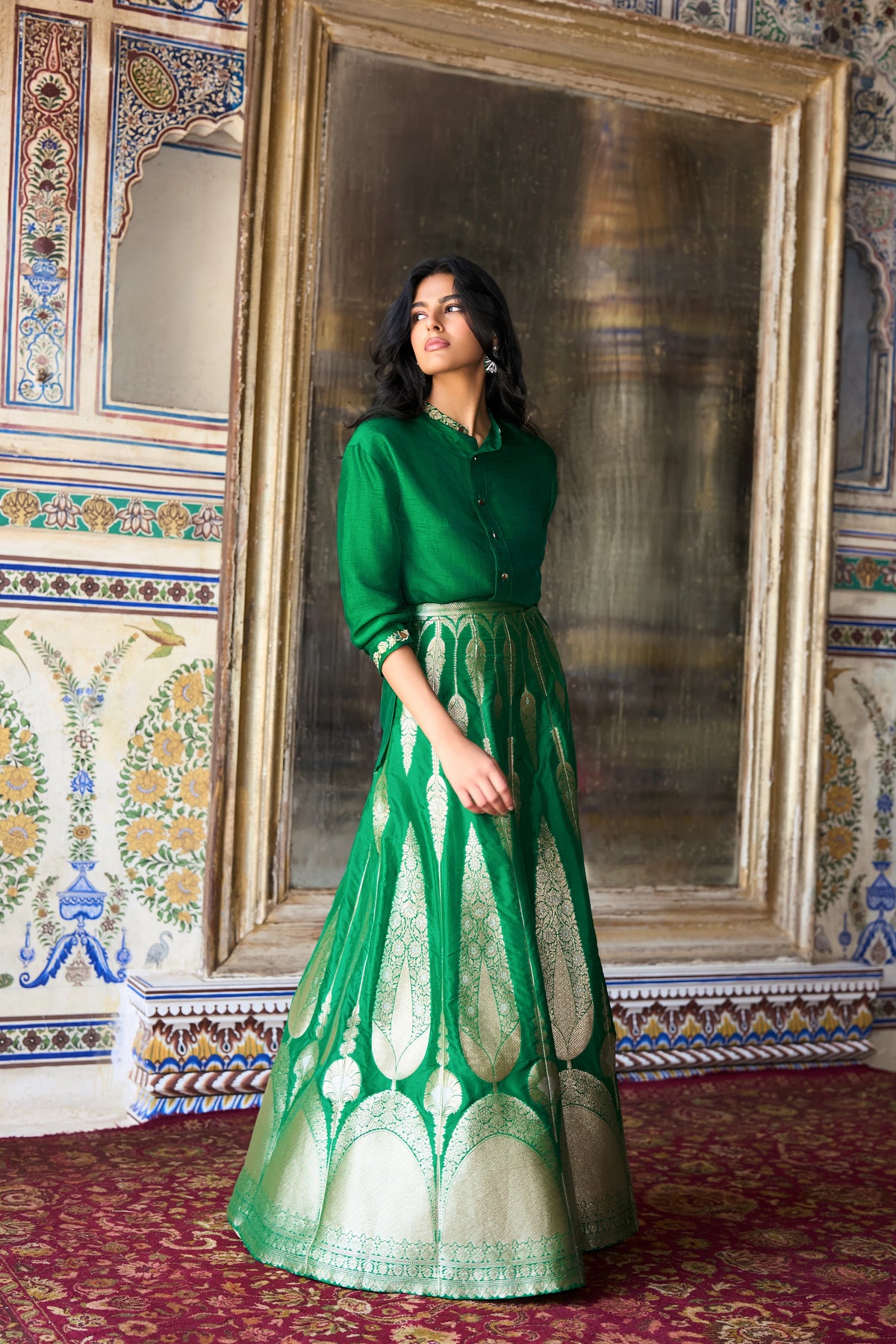 BENARES BROCADE FLARED MAXI SKIRT