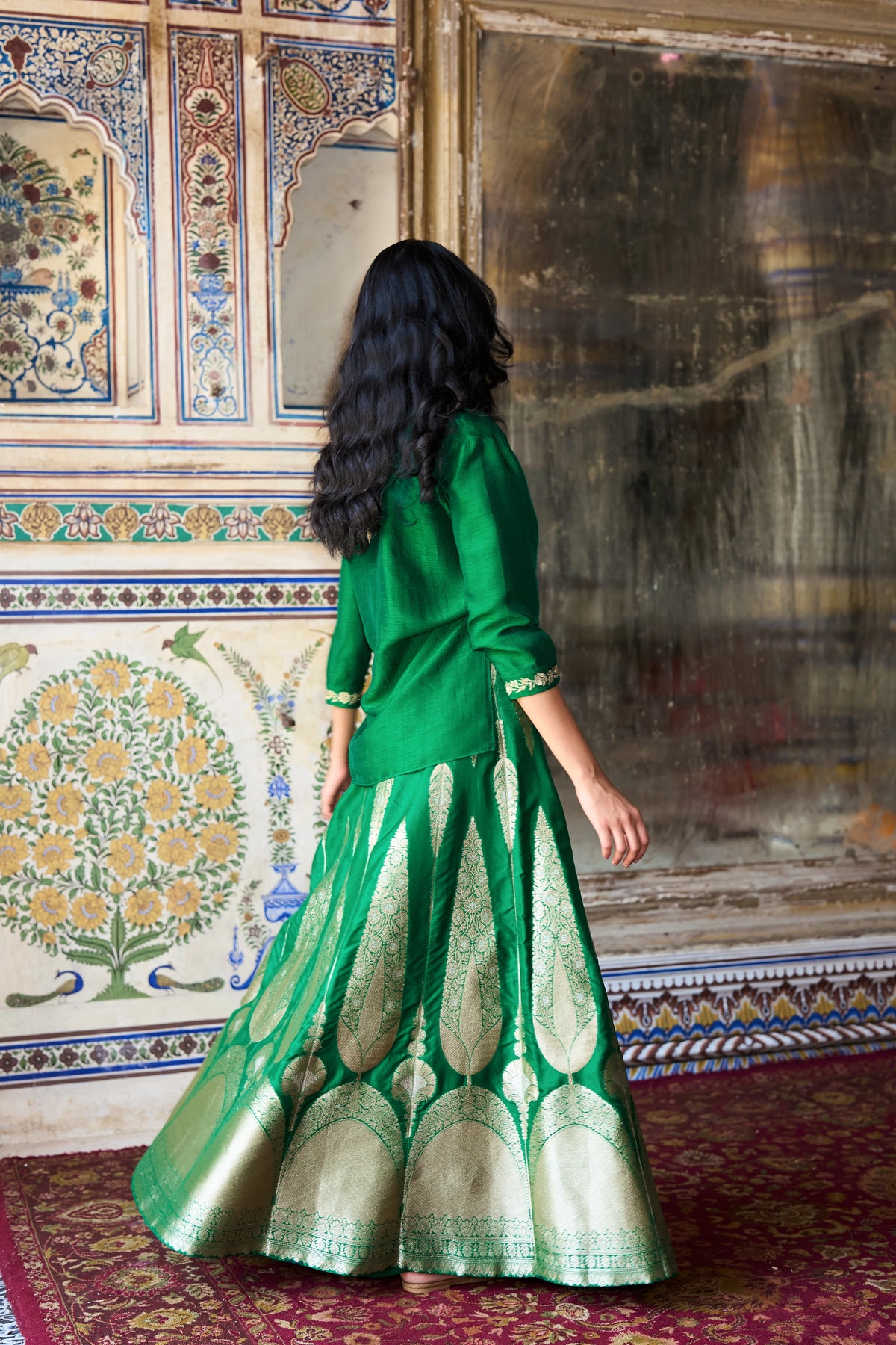BENARES BROCADE FLARED MAXI SKIRT