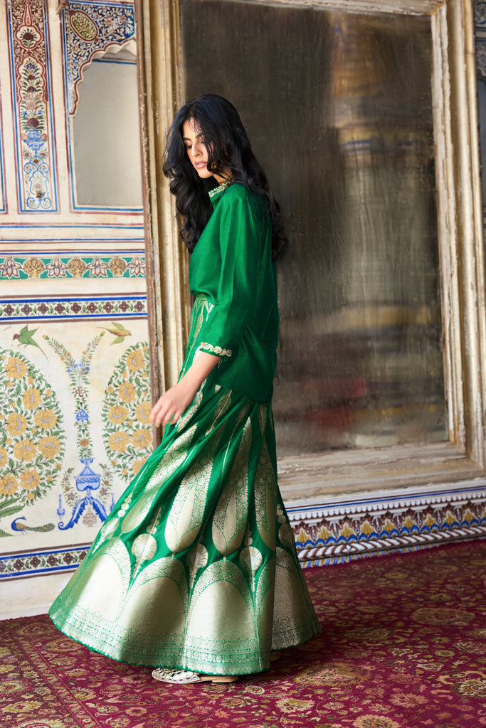 BENARES BROCADE FLARED MAXI SKIRT dash and dot