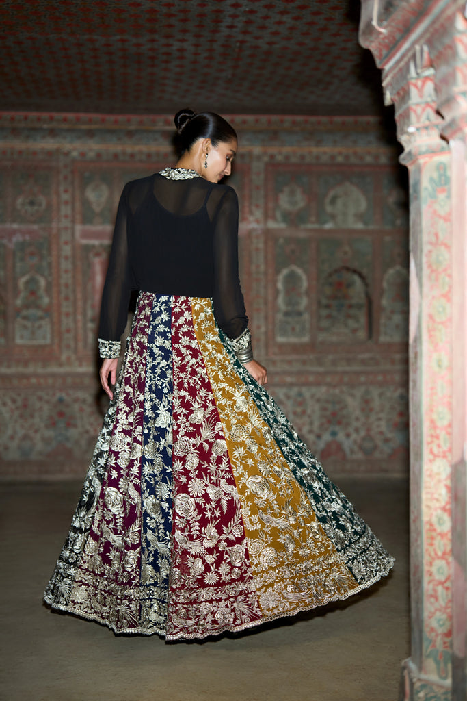 METALLIC THREAD EMBROIDERED SHIRT & FLARED SKIRT SET dash and dot
