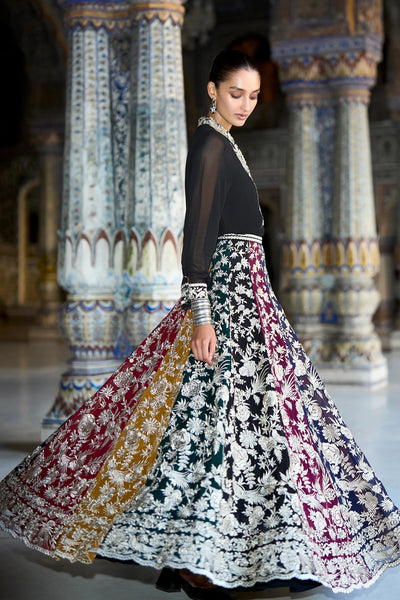METALLIC THREAD EMBROIDERED SHIRT & FLARED SKIRT SET