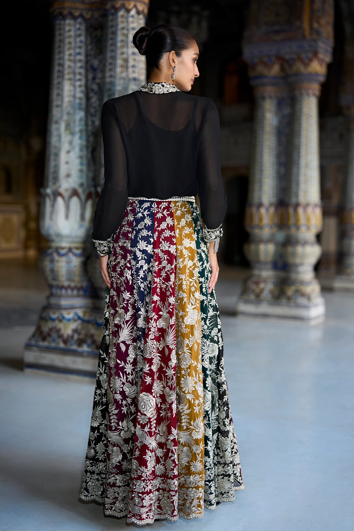 METALLIC THREAD EMBROIDERED SHIRT & FLARED SKIRT SET
