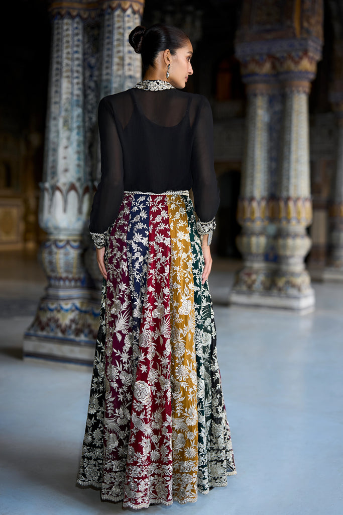 METALLIC THREAD EMBROIDERED SHIRT & FLARED SKIRT SET dash and dot