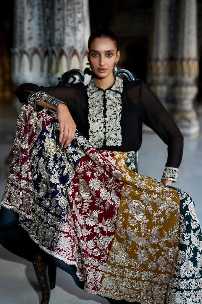METALLIC THREAD EMBROIDERED FLARED SKIRT dash and dot