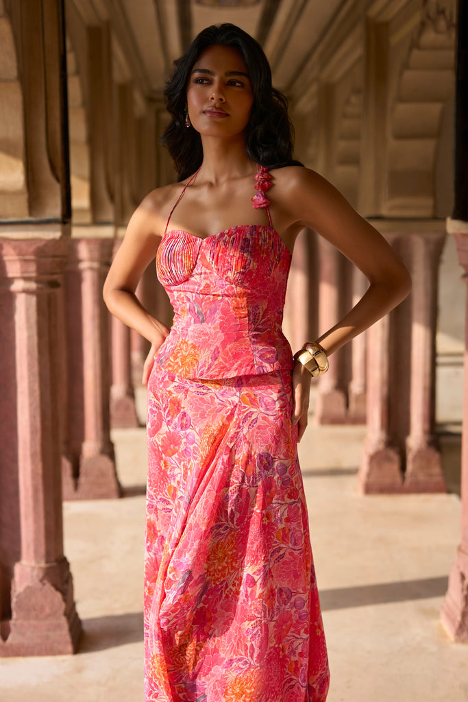 FLORAL PRINTED PLEATED CORSET dash and dot