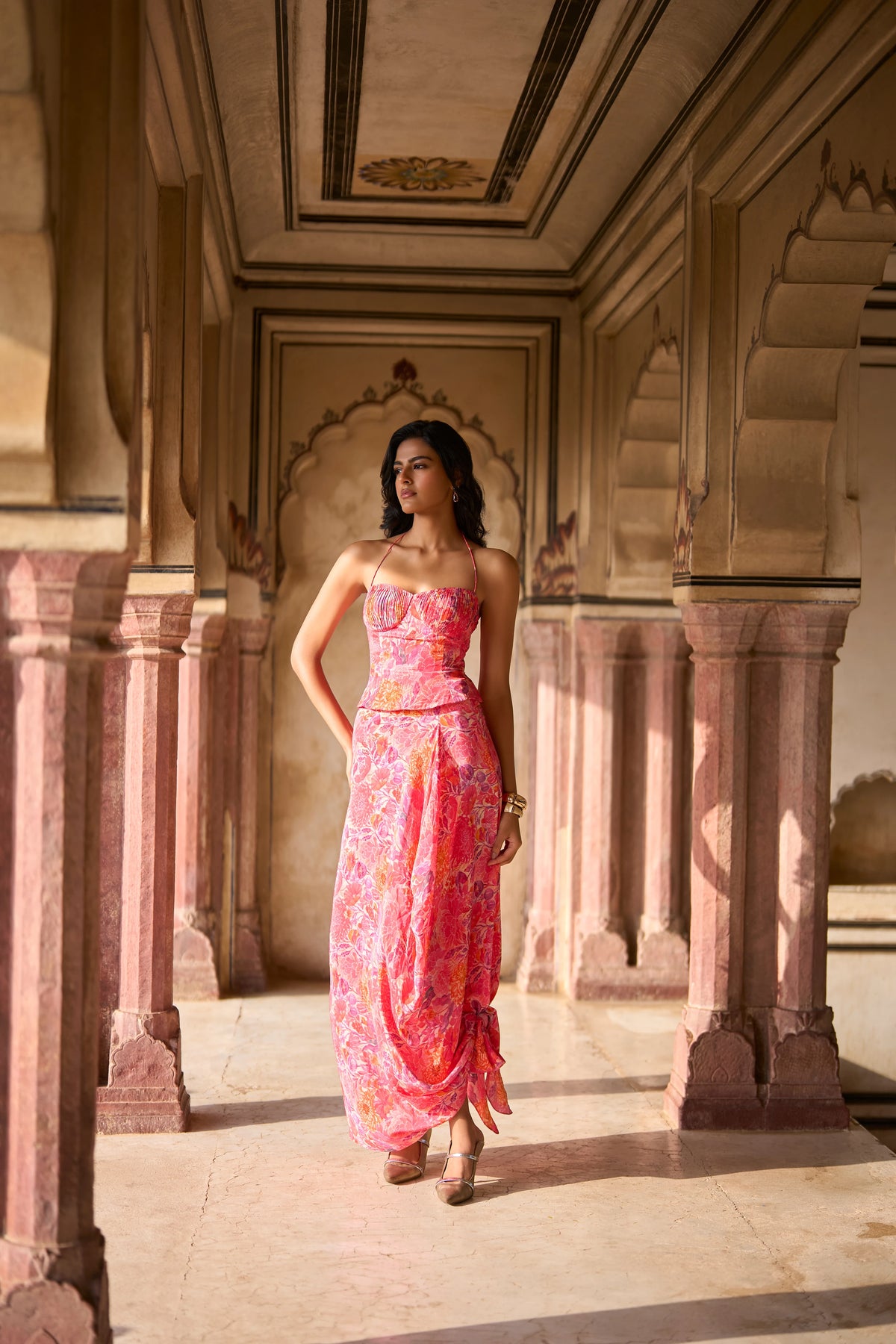 FLORAL PRINTED DRAPED SKIRT
