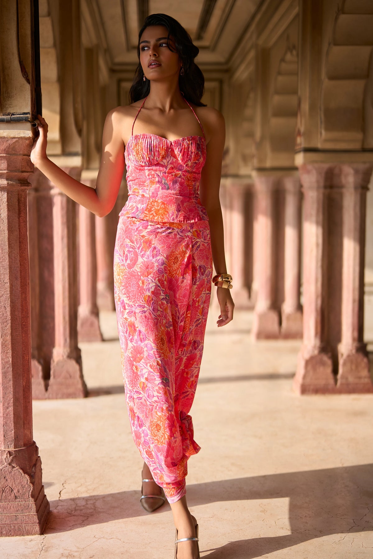 FLORAL PRINTED DRAPED SKIRT