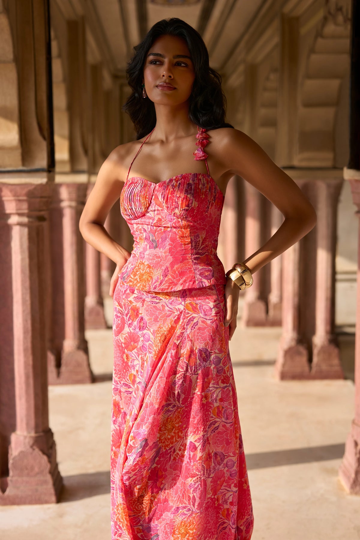 FLORAL PRINTED DRAPED SKIRT