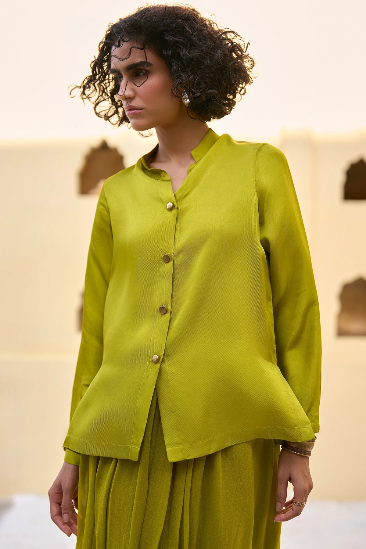 SATIN TWILL SHIRT & DRAPED COWL DHOTI PANT SET