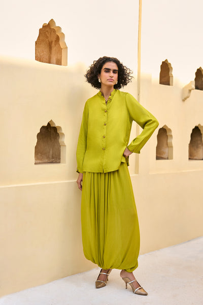 SATIN TWILL SHIRT & DRAPED COWL DHOTI PANT SET