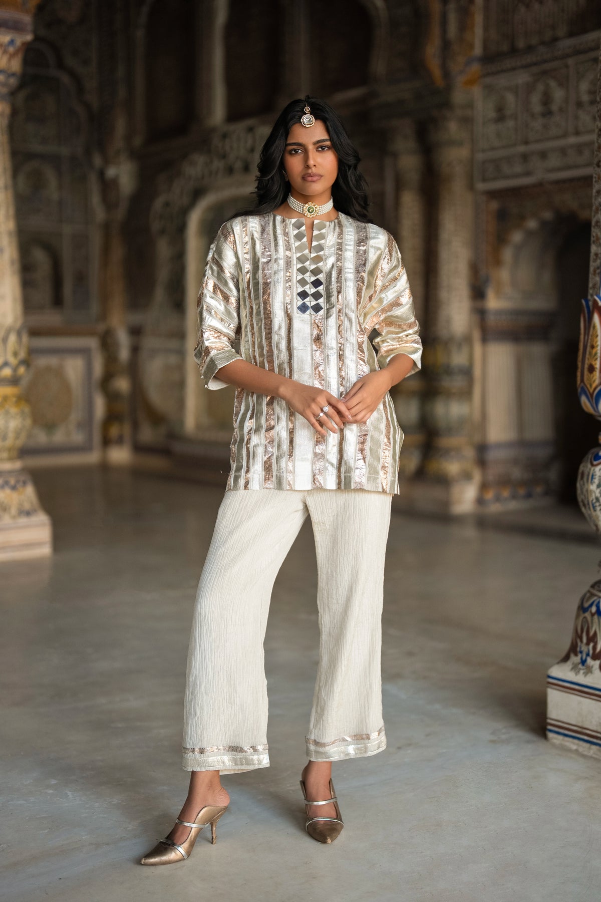 MIRRORWORK GOTA RIBBON TOP