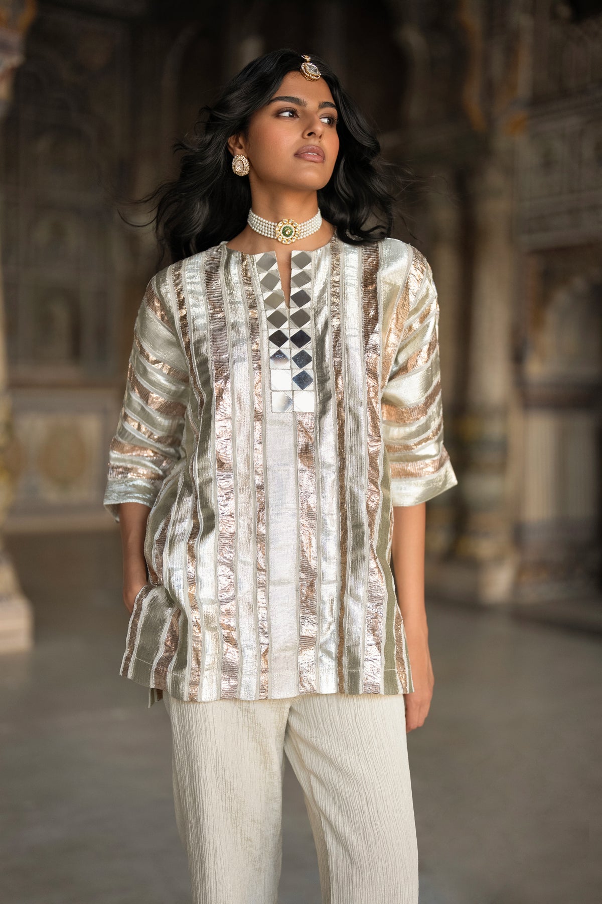 MIRRORWORK GOTA RIBBON TOP
