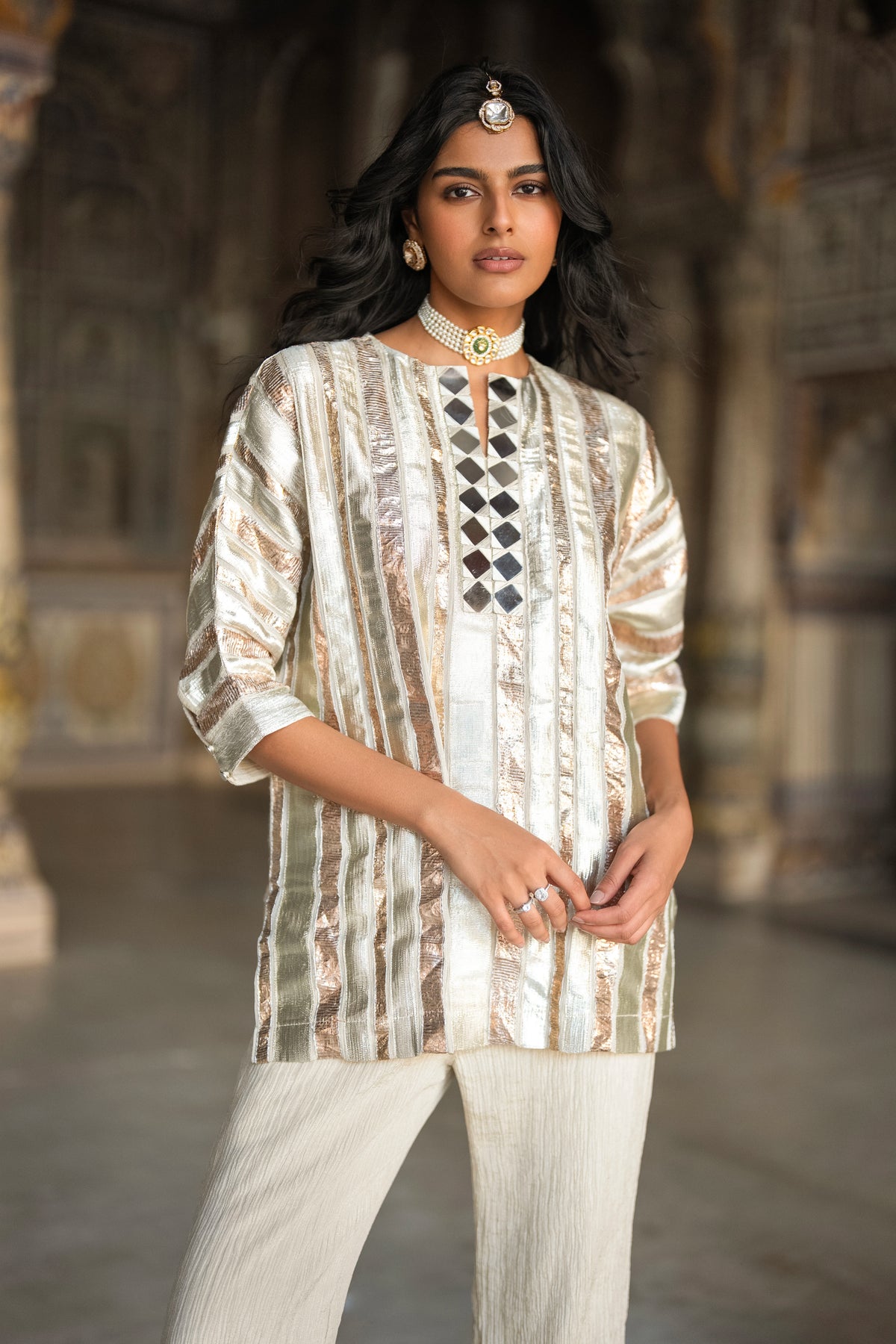 MIRRORWORK GOTA RIBBON TOP