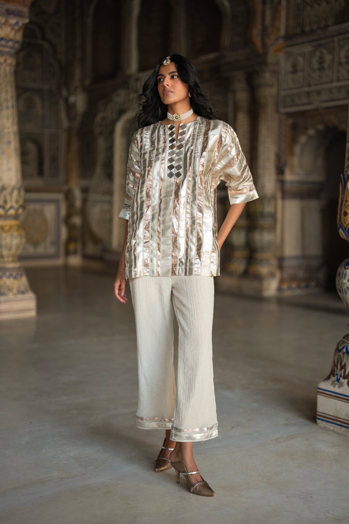 CRUSHED GOTA RIBBON PANT