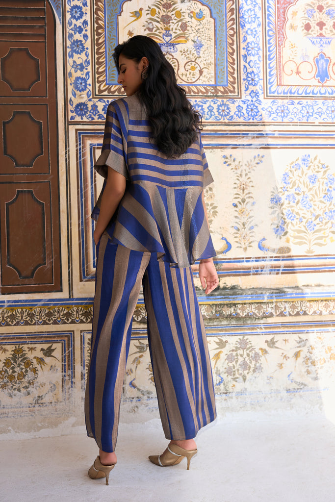 BENARES TISSUE STRIPED KAFTAN SHIRT & PANT SET dash and dot