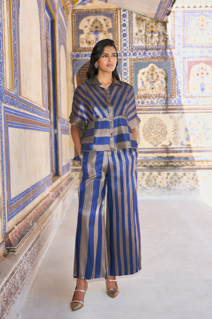 BENARES TISSUE STRIPED PEPLUM SHIRT dash and dot