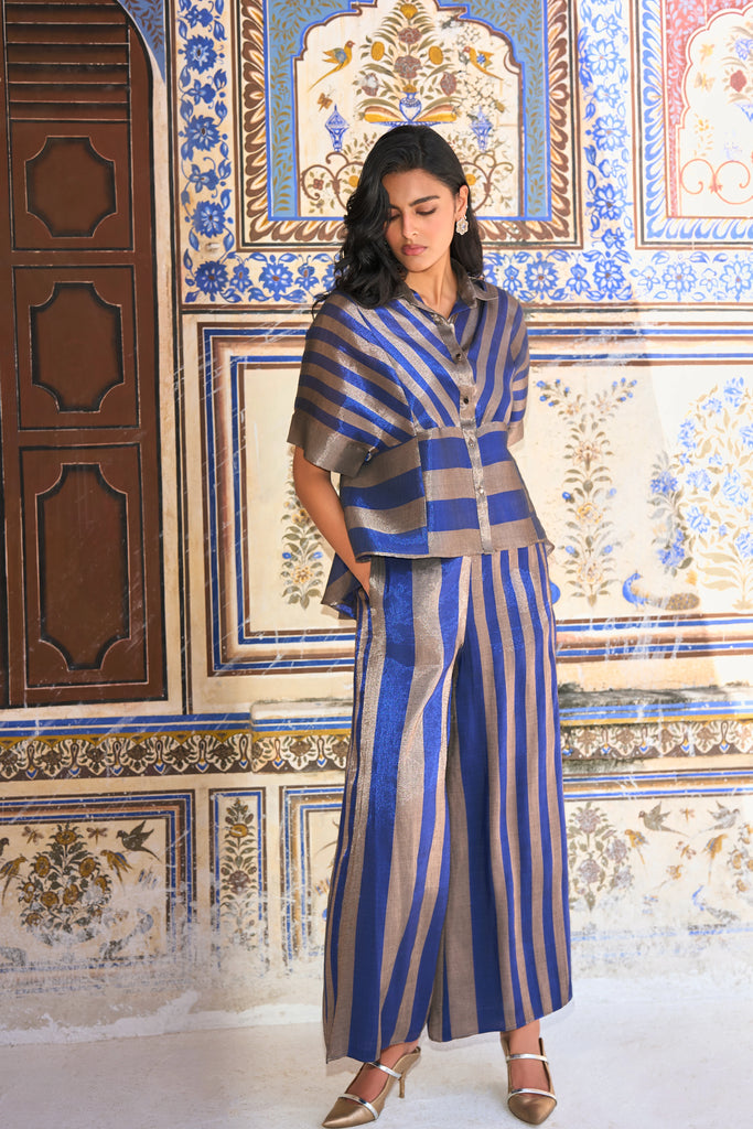 BENARES TISSUE STRIPED PEPLUM SHIRT dash and dot