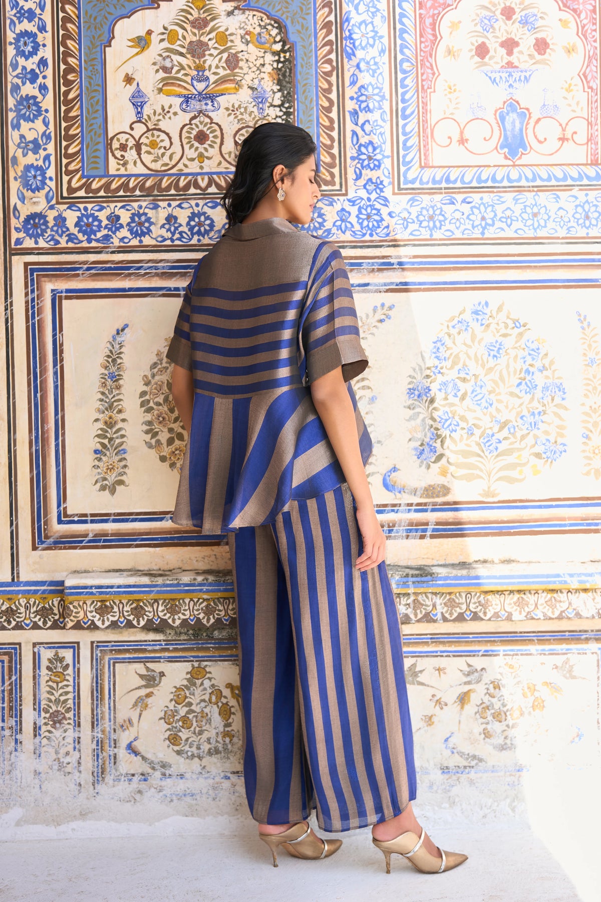 BENARES TISSUE STRIPED PEPLUM SHIRT