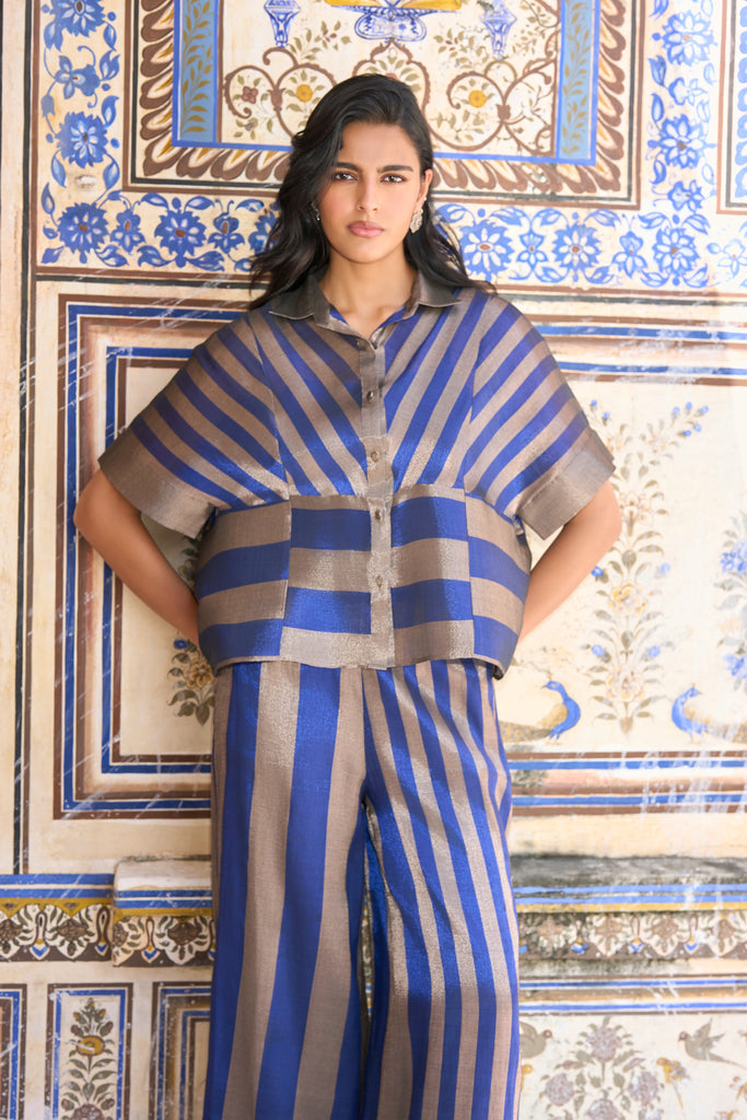 BENARES TISSUE STRIPED PEPLUM SHIRT dash and dot