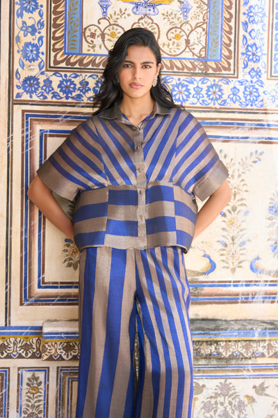 BENARES TISSUE STRIPED PEPLUM SHIRT