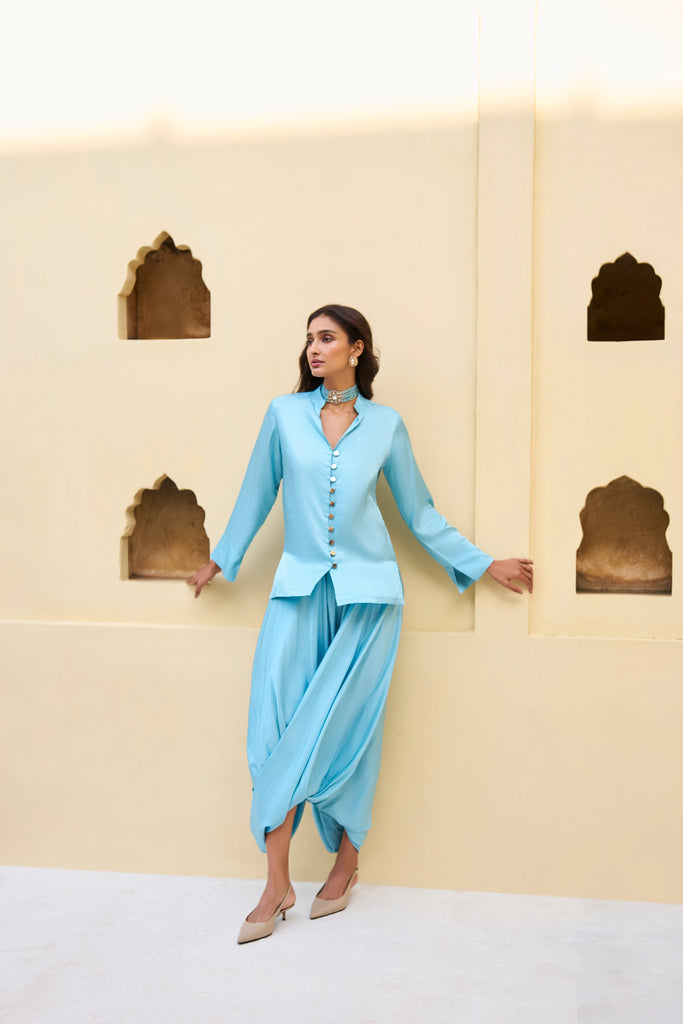 TEXTURED SATIN DRAPE COWL PANT dash and dot